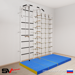 Шведская стенка Sv Sport 51640 (Турник стандарт/Канат/Лестница/Трапеция/Мат 2м/Канатный лаз)