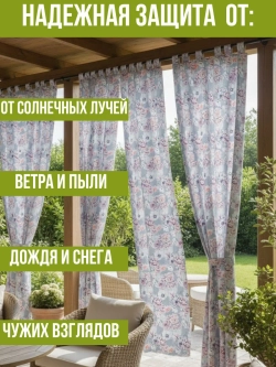 Штора уличная с подхватом Цветы на сером 140х200 Оксфорд