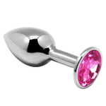 Серебристая анальная втулка с розовым кристаллом Mini Metal Butt L - 9 см. (Цвет: серебристый)