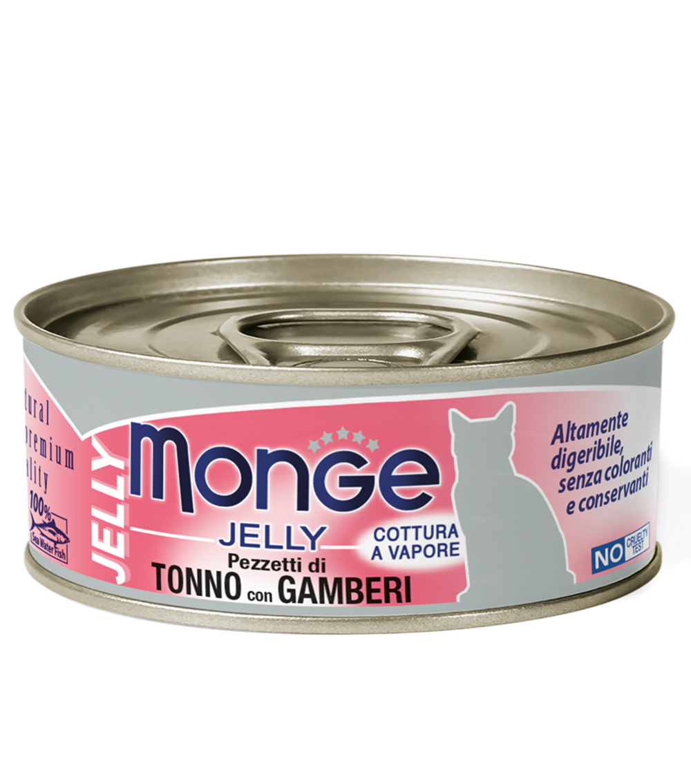Monge Jelly Adult cat для взрослых кошек с желтоперым тунцом и креветками, консервы 80гр. (33016)