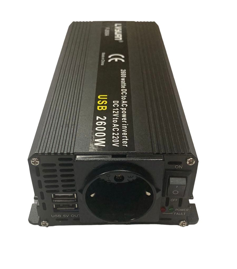 Инвертор 12V-220V 2600W черный евро-розетка Lvyuan