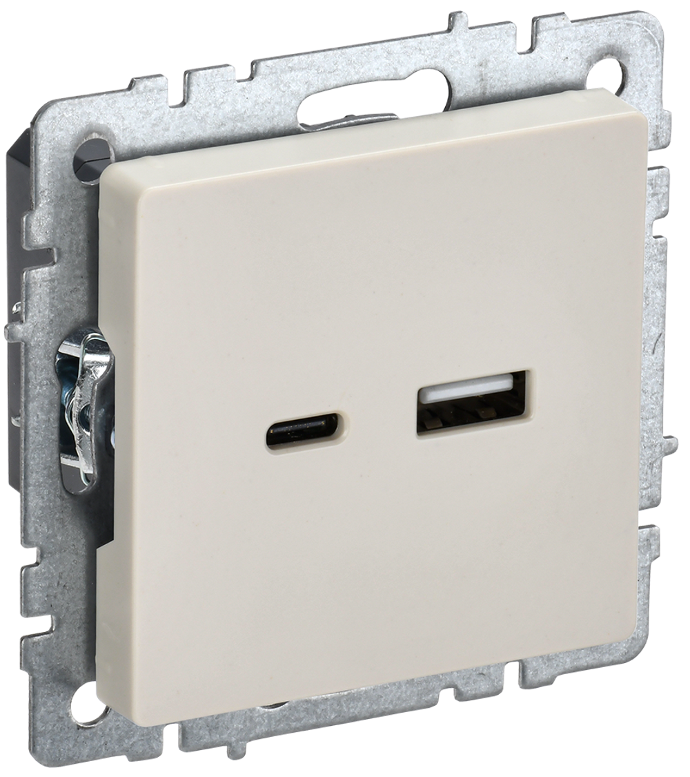 BRITE Розетка USB A+C 18Вт РЮ11-1-БрКр бежевый IEK