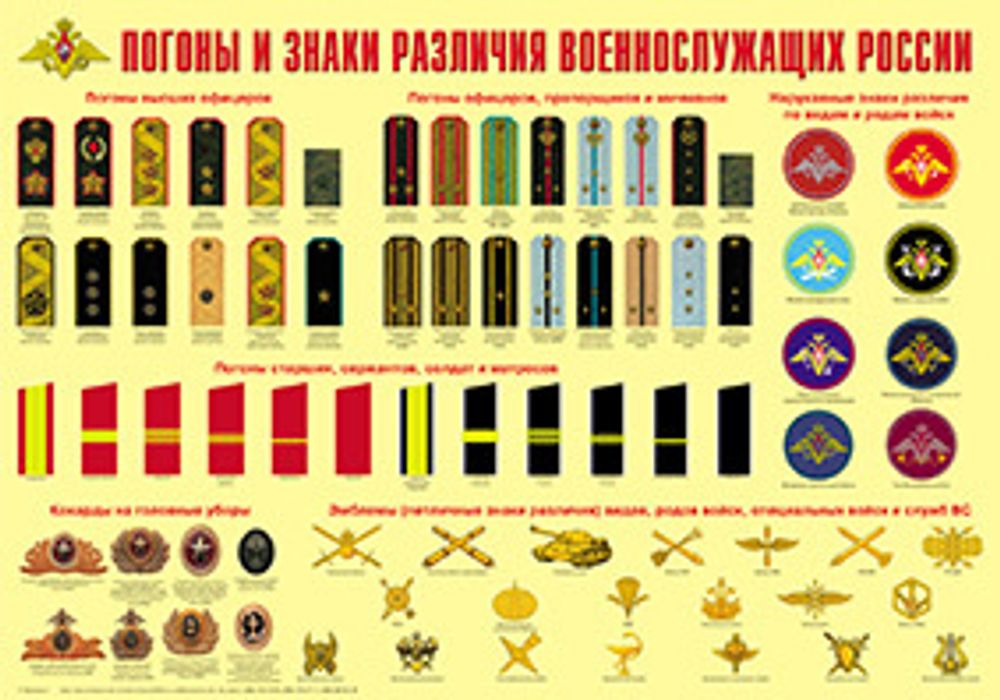 Плакат "Погоны и знаки различия военнослужащих России" (формат А2)