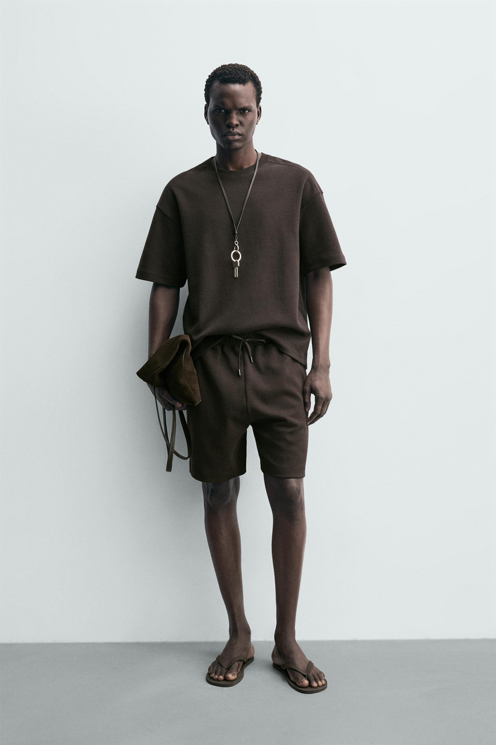 ZARA ТОЛСТОВКА RELAXED FIT ИЗ ИНТЕРЛОКА, КОРИЧНЕВЫЙ