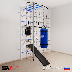 Шведская стенка Sv Sport усиленная 66510 (Турник рукоход/Брусья/Стойка/Скамья/Канат/Лестница/Цепь/Мешок 15кг/Канатный лаз)