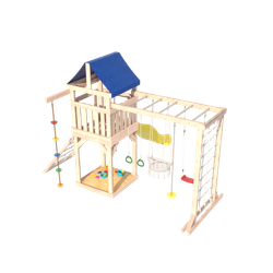 Детская площадка Fun Land неокрашенная с модулем сетка-рукоход, мини сеткой, подвесным креслом и качелями