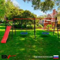 Уличные качели Sv Sport Maxi х 2 с горкой УК361.1КП2 (6.4м/Щит баскет/Гнездо Оксф. 100см 2шт/Подвесы на подш 2к)
