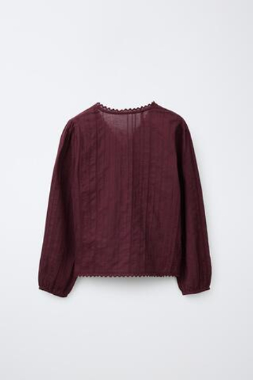 ZARA РУБАШКА С КРУЖЕВОМ, БУРГУНДИ
