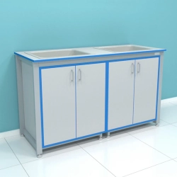 Стол-мойка лабораторный (две раковины из полипропилена) ПР.МЛ2П.150.60.90 HPL16