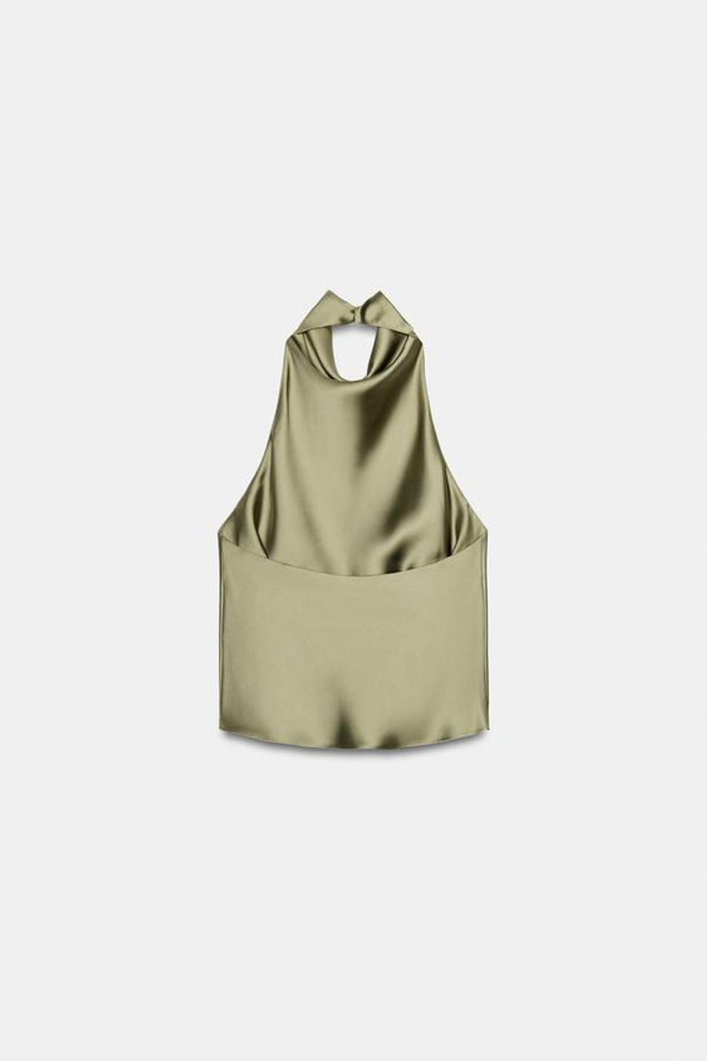 ZARA АТЛАСНЫЙ ТОП С ГОРЛОВИНОЙ ХАЛТЕР, СВЕТЛЫЙ ХАКИ