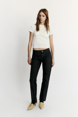 ZARA ВОЩЕНЫЕ ДЖИНСЫ TRF LOOSE STRAIGHT, ЧЕРНЫЙ