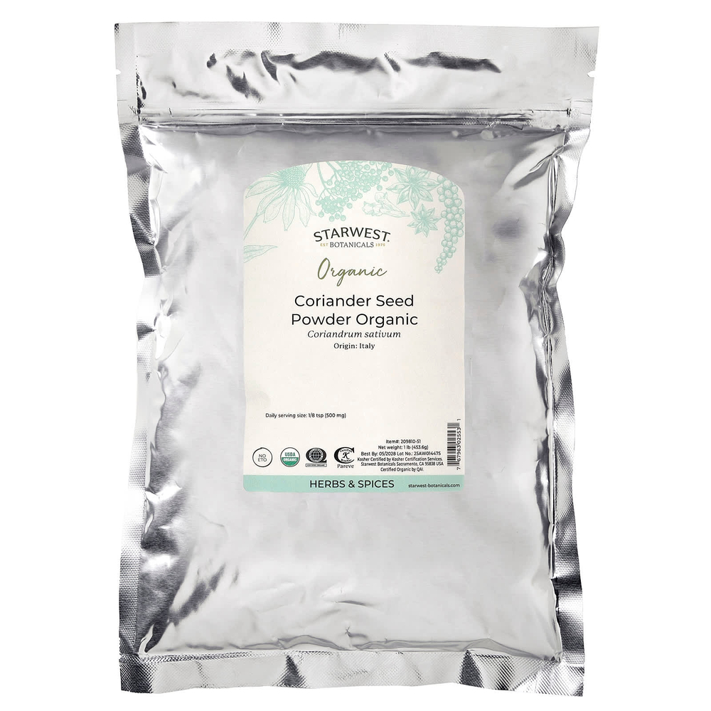 Starwest Botanicals, Органические семена кориандра в порошке, 1 фунт (453,6 г)