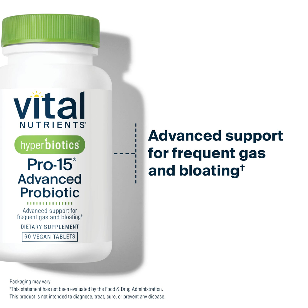 Vital Nutrients, Hyperbiotics®, улучшенный пробиотик Pro-15®, 60 веганских таблеток