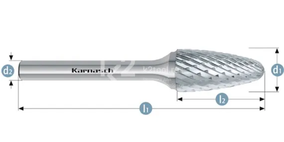 Борфреза твердосплавная Karnasch форма F, 6х18х6х50 мм, насечка HP-6, без покрытия, арт. 11.3054-030