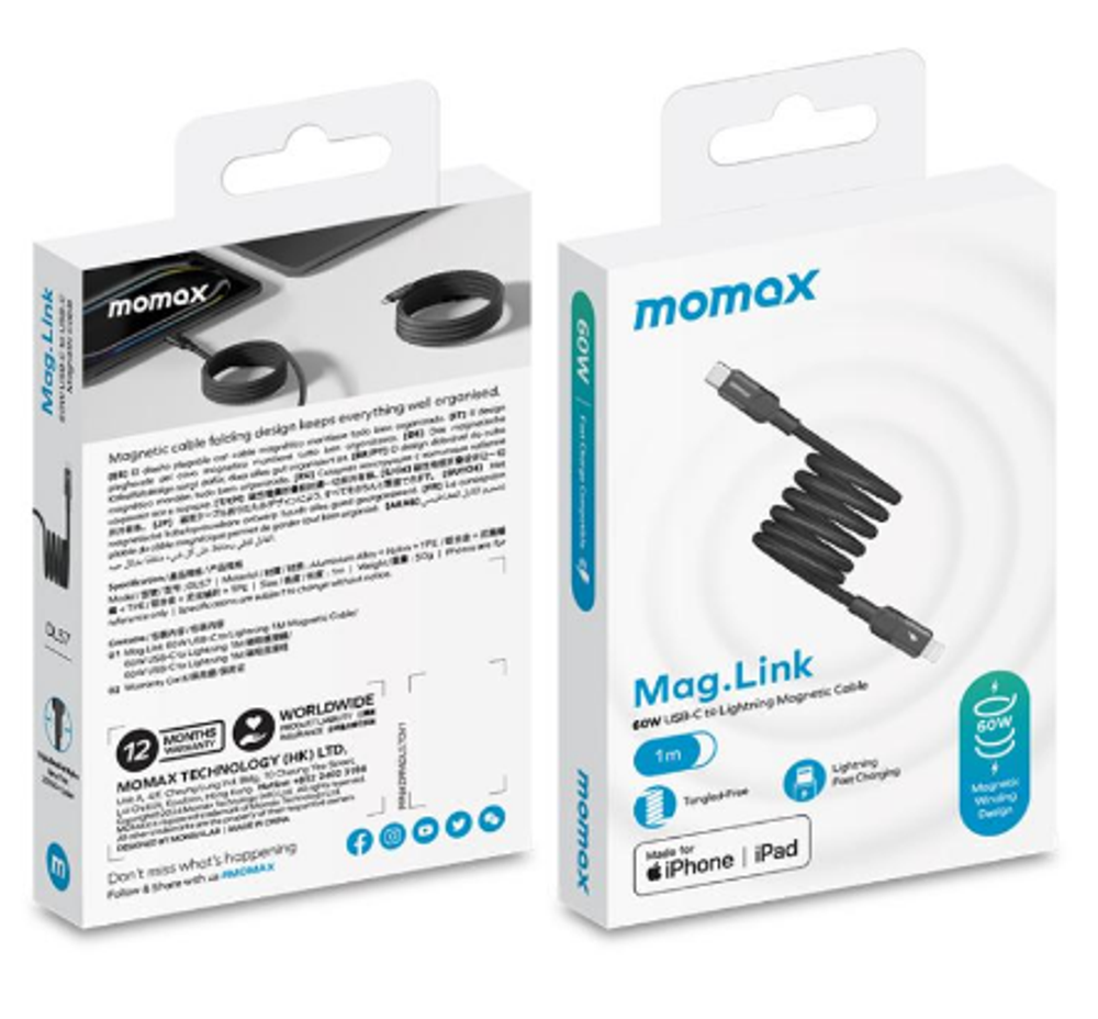 Usb Кабель-зарядка Type-C на Lightning Momax Mag.Link 60W DL57D 1м черный