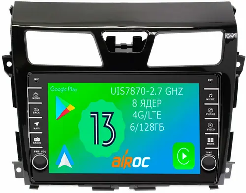 Магнитола для Nissan Teana 2014-2016 (L33) (без поддержки 360 и нави) - Airoc AB-1203 (кнопки и крутилки), Android 13, Быстрая, SIM-слот, CarPlay