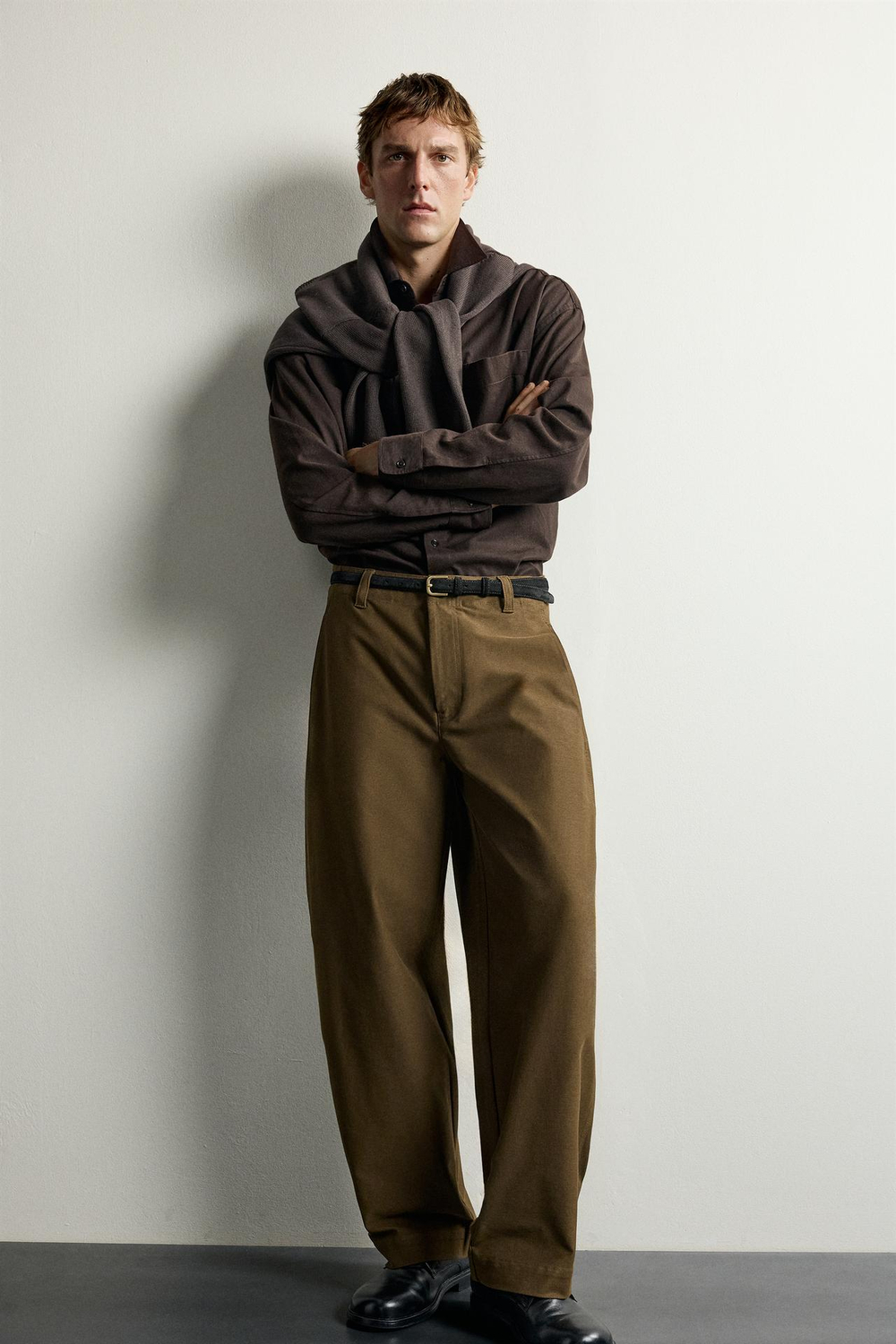 ZARA БРЮКИ BALLOON FIT, ТЕМНО-ОЛИВКОВЫЙ