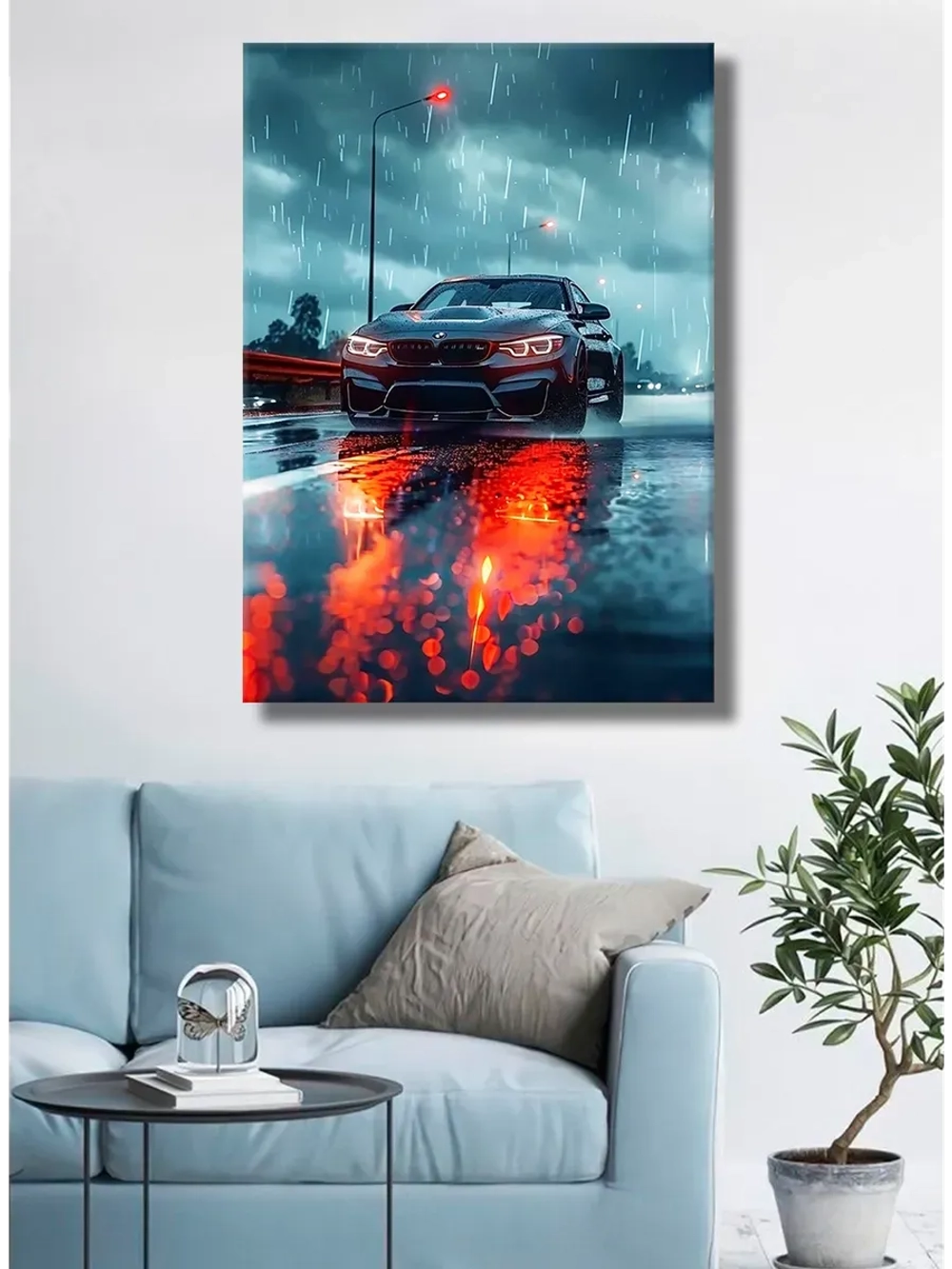 Картина BMW под дождём интерьерная 30х40см 1шт.