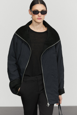 Massimo Dutti Стеганая парка с вельветовым воротником, темно-синий