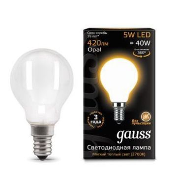 Лампа Gauss LED Filament Globe OPAL E14 5W 2700K 105201105