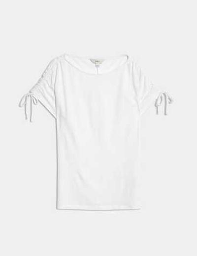 Футболка из льняной смеси со сборками - Marks & Spencer