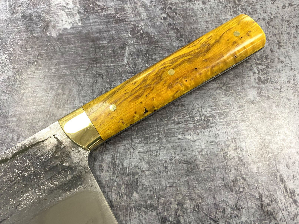 Сербская тяпка кухонная, сталь K340, стаб. карельская береза