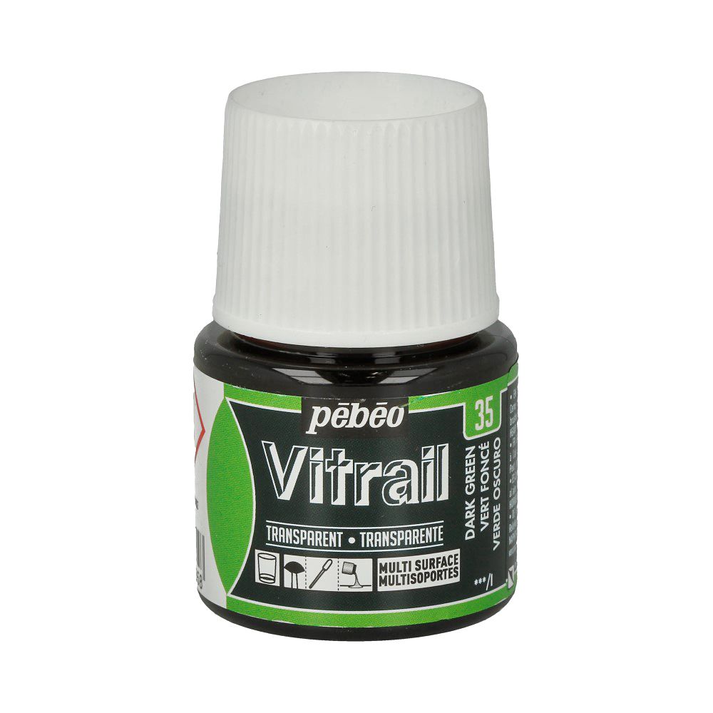 Краска для стекла и металла лаковая прозрачная Vitrail 45 мл, 050-035 т.зеленый, Pebeo