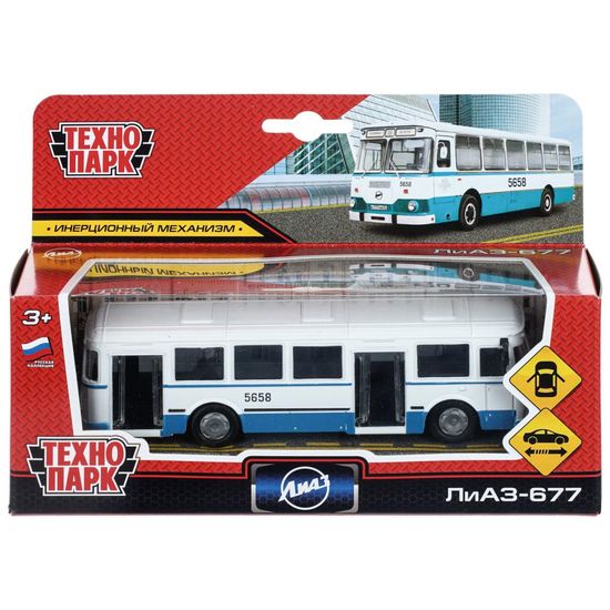 Машина металл АВТОБУС лиаз-677, 15 см, двери, инерц., кор. Технопарк