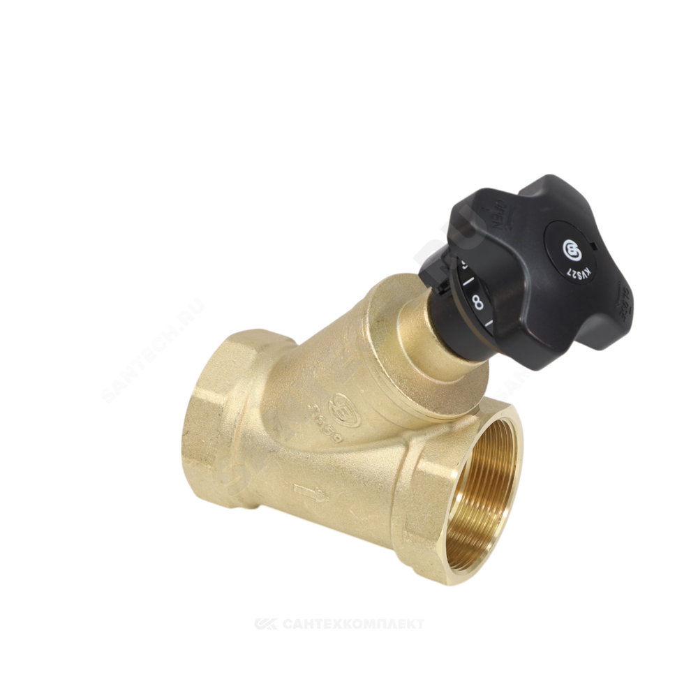 Клапан балансировочный ручной латунь 3180H Ду 40 G1 1/2" Ру16 Тмакс=120 оС ВР Kvs=20м3/ч без ниппелей Benarmo