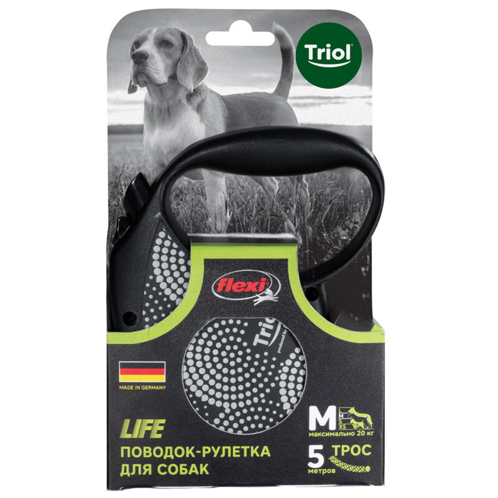 Поводок-рулетка для собак Flexi Life Bubbles M 5м до 20кг, трос, Triol