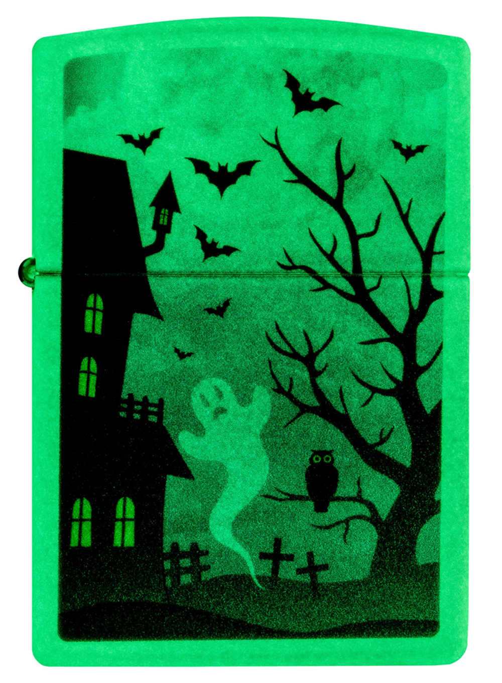 Зажигалка Zippo Spooky Design с покрытием Glow In The Dark Green, латунь/сталь, белая, 38x13x57 мм