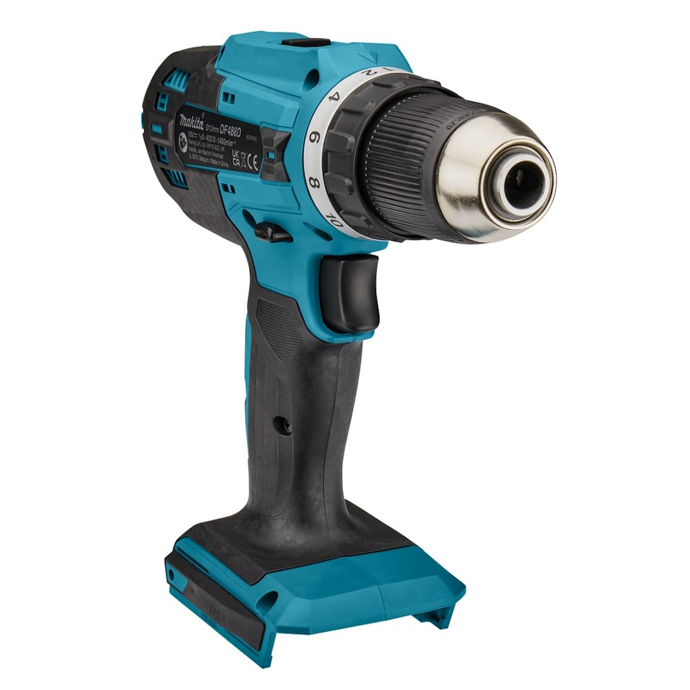 Дрель-шуруповерт аккумуляторная Makita DF488D002, 2 скорости, быстрозажимной патрон, 16 настроек крутящего момента, 2 аккумулятора 1.5 А*ч в кейсе