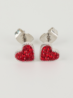Серьги-сердечки Клевер с красными кристаллами Swarovski