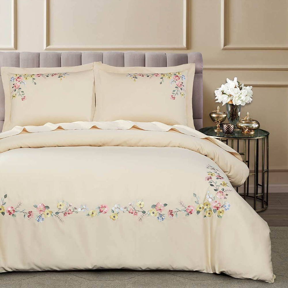 Постельное белье 2 спальное евро Arya home Deluxia Hivda бежевое