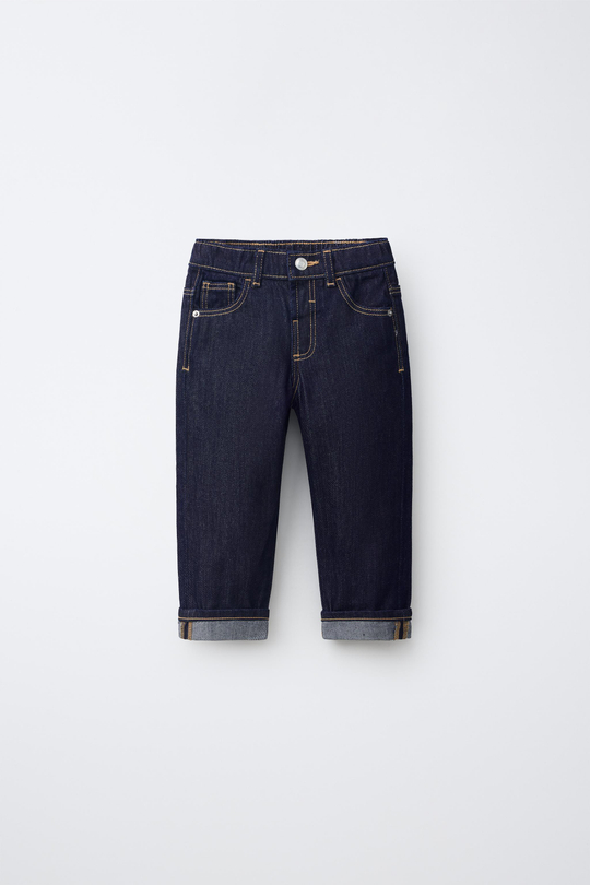 ZARA ДЖИНСЫ STRAIGHT С ДЕКОРАТИВНОЙ СТРОЧКОЙ, СИНИЙ