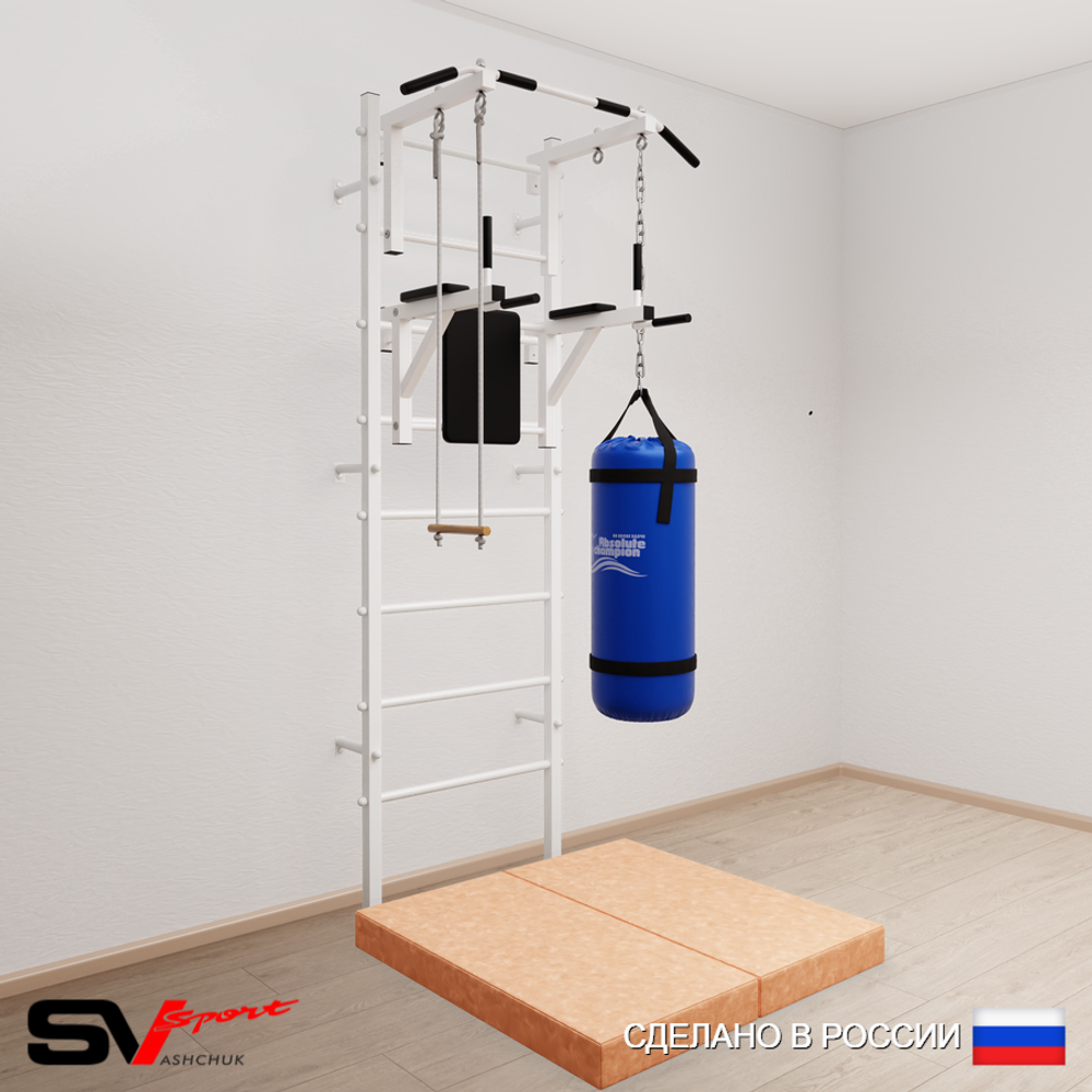 Шведская стенка Sv Sport усиленная 6736 (Турник стандарт/Брусья/Трапеция/Цепь/Мешок 22кг/Мат 1м)