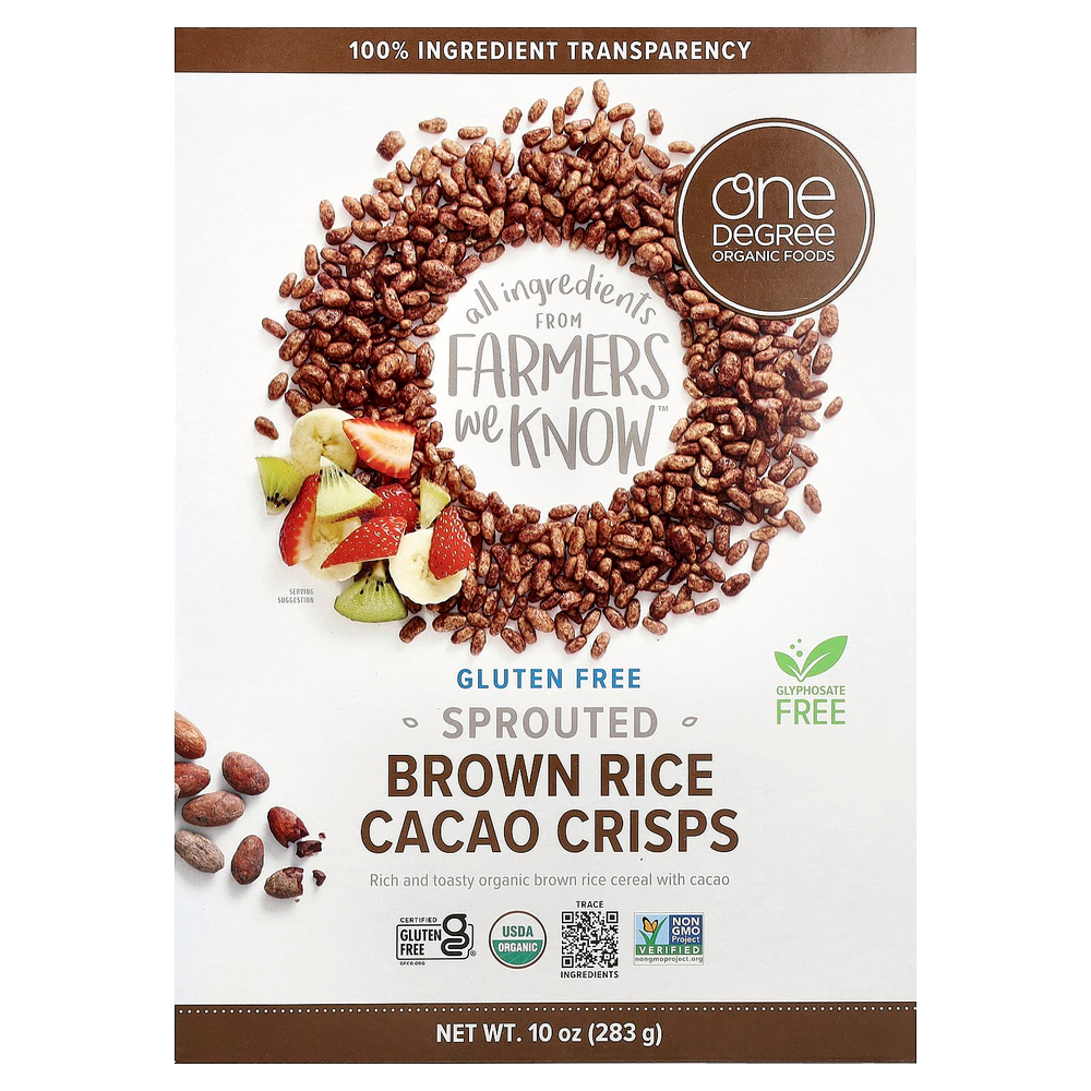 One Degree Organic Foods, чипсы с какао из пророщенного коричневого риса, 283 г (10 унций)