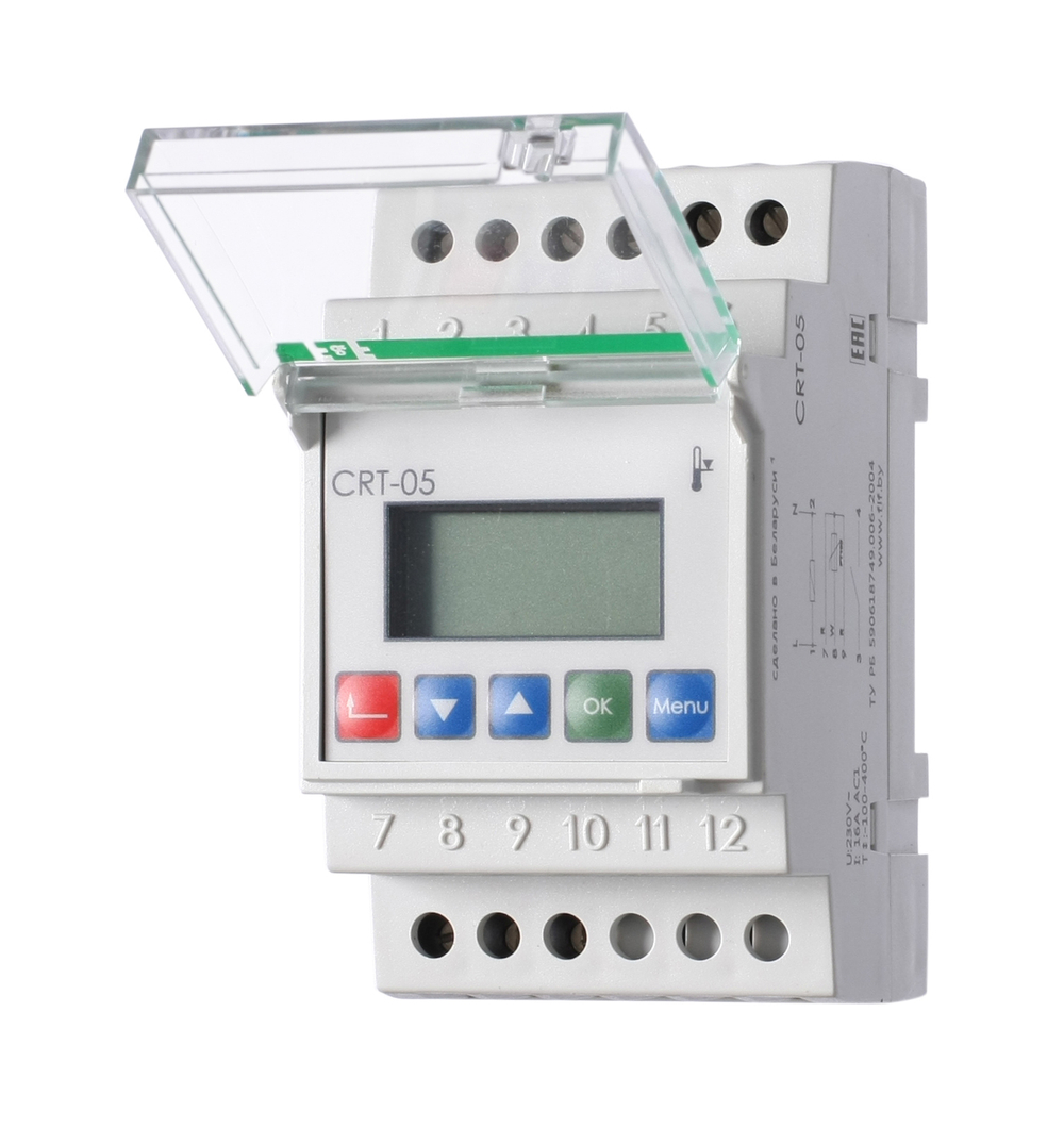 Реле контроля температуры CRT-05 230В AC 16А 1P IP20 (от -100 до +400 град.C; микропроцессорный; многофункц.; ЖКИ индикация; с возможностью подкл. выносного датчика РТ100)