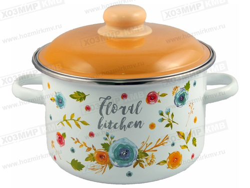 (Appetite) 6RD221M кастрюля эмалированная с крышкой 5,5 л FLORAL KITCHEN БРАК