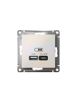 Розетка USB AtlasDesign тип A+C 45Вт QC PD высокоскор. ЗУ механизм жемчуж. SE ATN000429