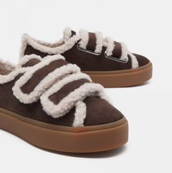Замшевые кеды INUIKII Shearling low velcro brown на меху