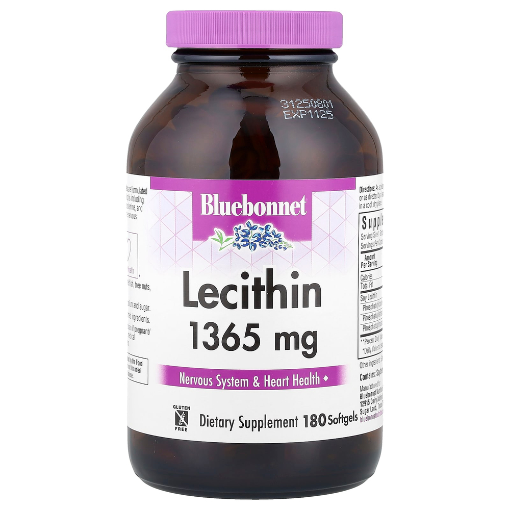 Bluebonnet Nutrition, натуральный лецитин, 1365 мг, 180 мягких желатиновых капсул