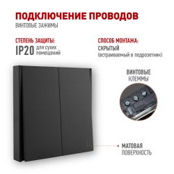 Выключатель ЭРА Arktik 16-1104-05 двойной 10АХ-250В антрацит | Эра Arktik