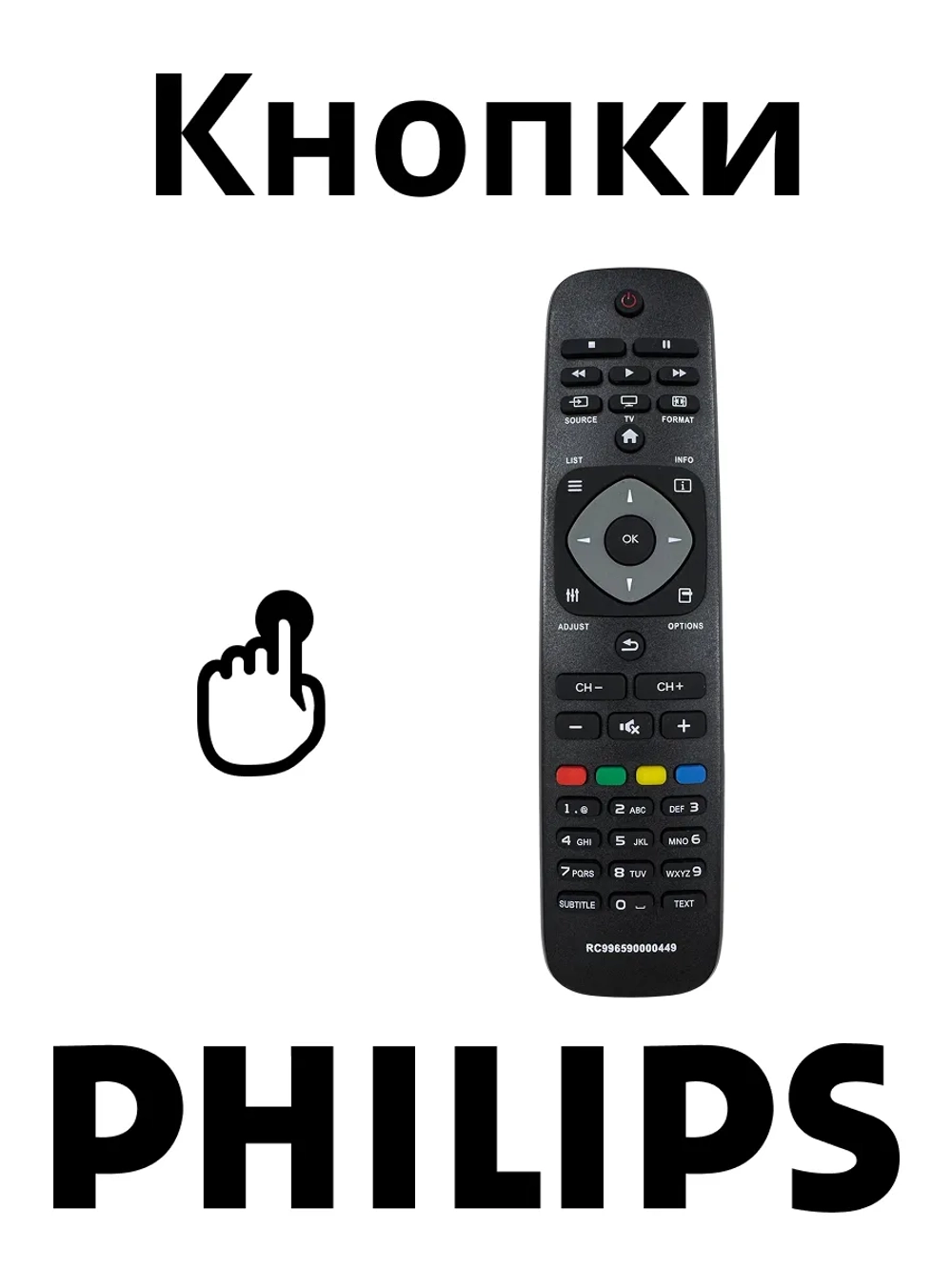 Инфракрасный пульт дистанционного управления для телевизора Philips, HUAYU PDUHPH191 (RC996590000449, YKF308-001, HPH191, 996590000449, 9965 900 00449, YKF309-001, HOD1390, HRM947, HOD1389, HRM1216, HRM289, HRM474, HRM838, RM-D1125, RC2954101/01)