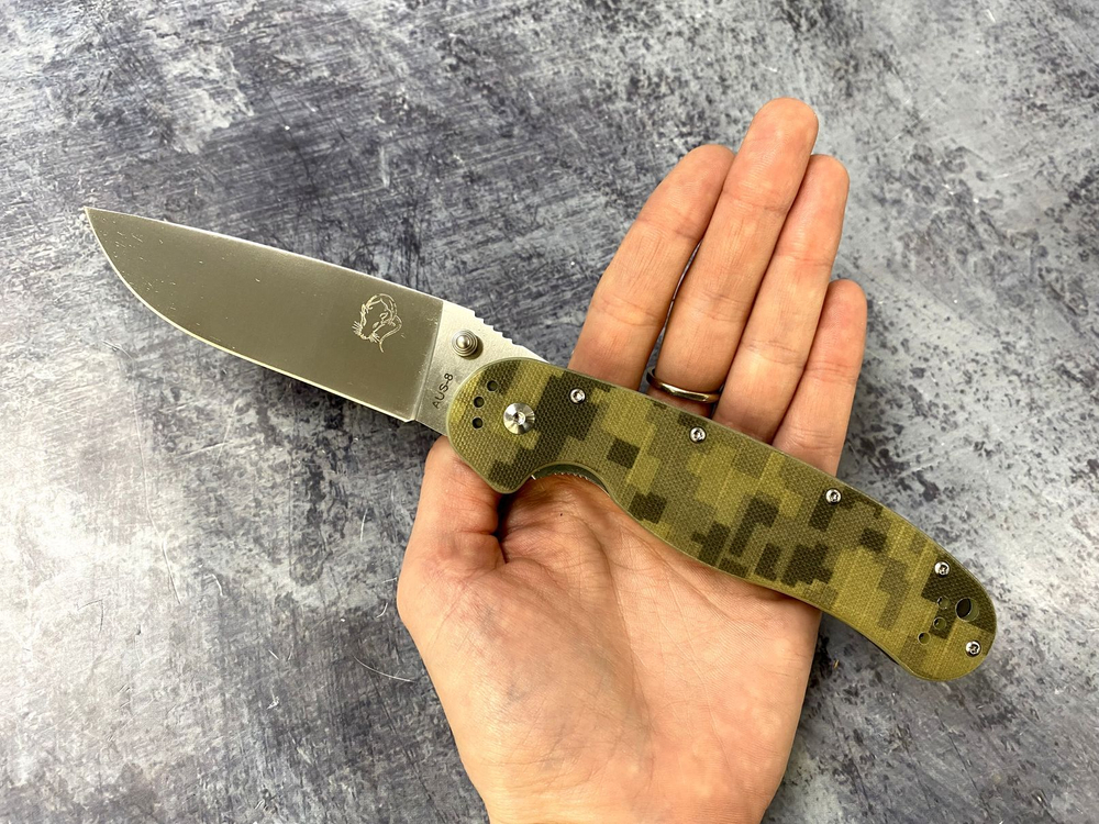 Складной нож Крыса, сталь AUS8, рукоять G10 пиксель