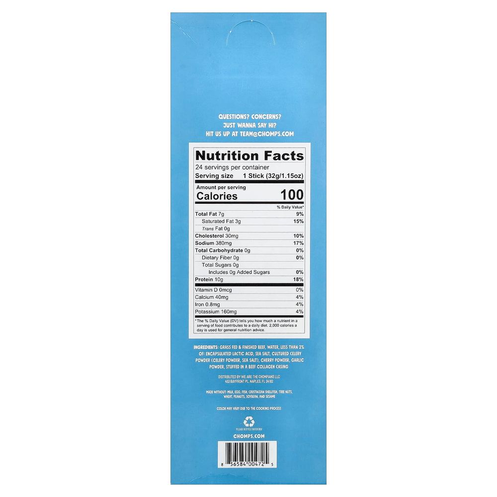 Chomps, Sea Salt Beef Stick, Mild, 24 Sticks, 1.15 oz (32 g) Each