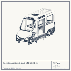 Схема с габаритами: Беседка деревянная 140×330 см