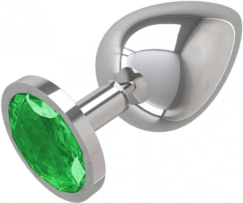 Анальная пробка металлическая серебристая с зеленым кристаллом Onjoy Metal Plug Silver Large (Цвет: серебряный с зеленым)