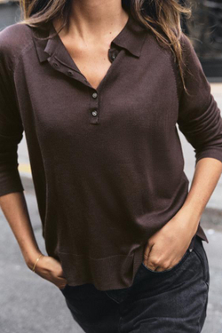 ZARA ОДНОТОННЫЙ ТРИКОТАЖНЫЙ СВИТЕР ПОЛО, КОРИЧНЕВЫЙ