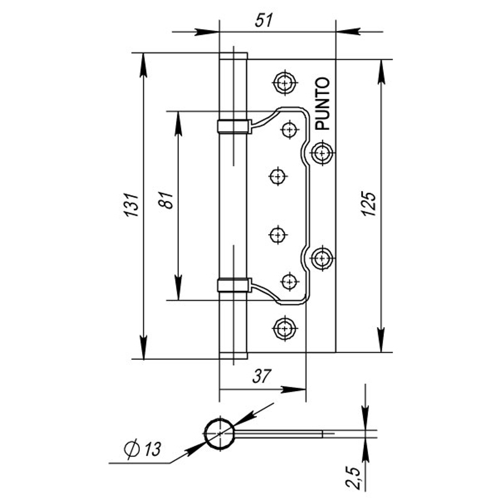 Петля универсальная без врезки 200-2B 125x2,5 SC (мат. хром)